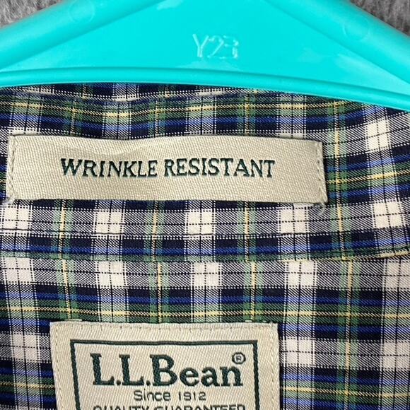 L.L. Bean Wrinkle Resistant Button Down Shirt Men's Large Green Plaid - Picture 4 of 7